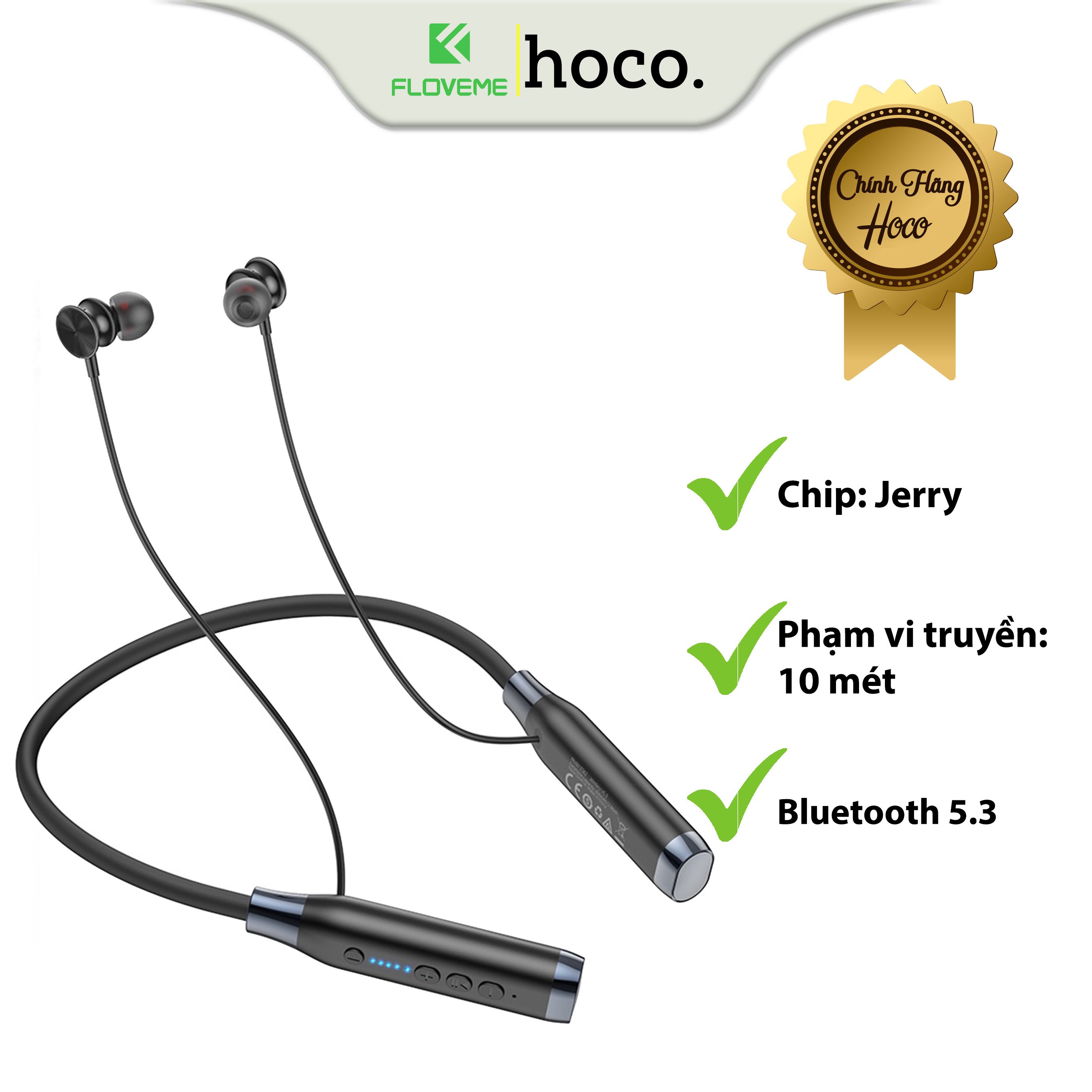 Tai Nghe Đeo Cổ Dành Cho Hoco ES62, Bluetooth: 5.3, Âm Thanh Nổi, Hỗ Trợ Điều Khiển Bằng Giọng Nói - Hàng Chính Hãng.