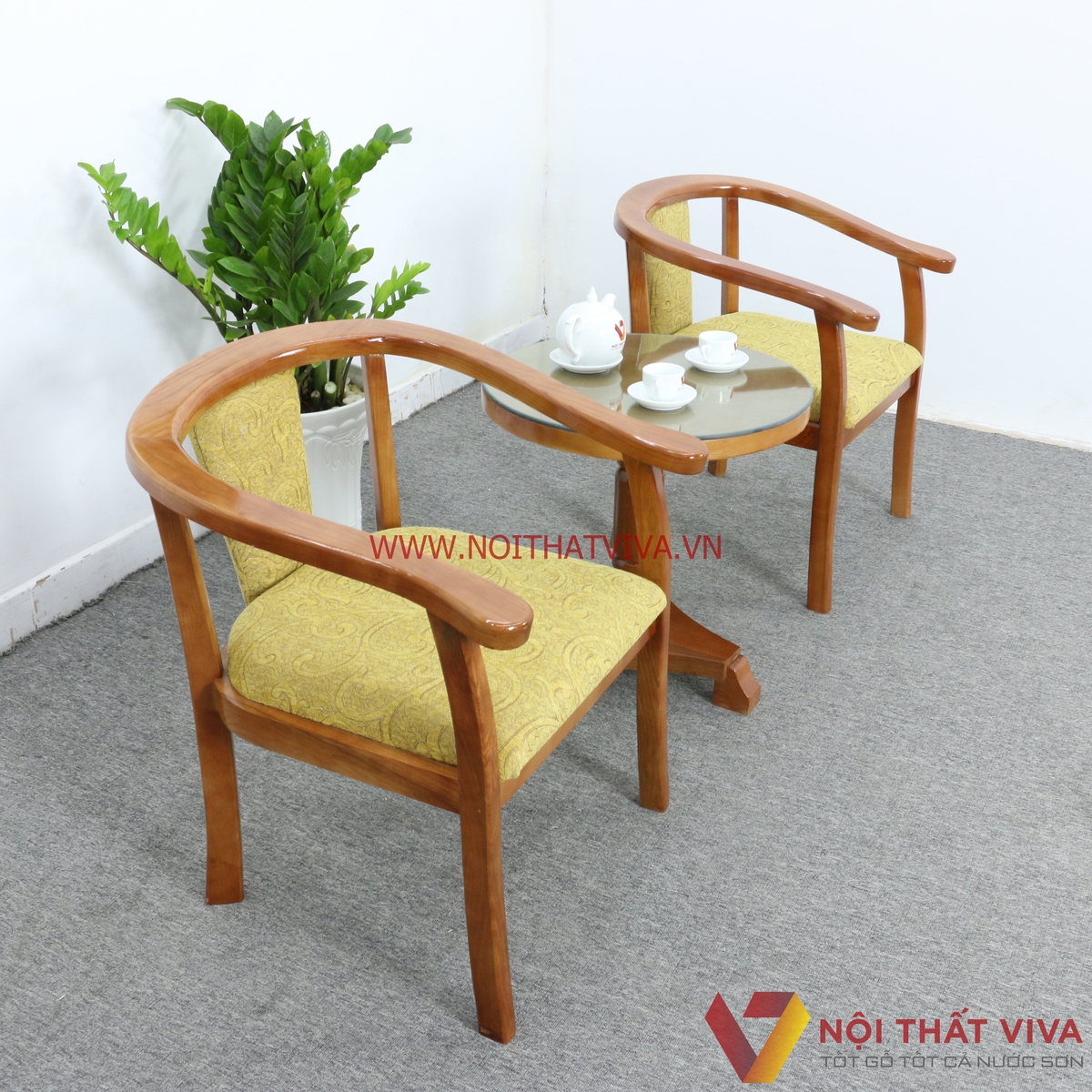 Bộ Bàn Trà 2 Ghế Gỗ Sồi Nga Màu Cánh Gián Đẹp Giá Rẻ