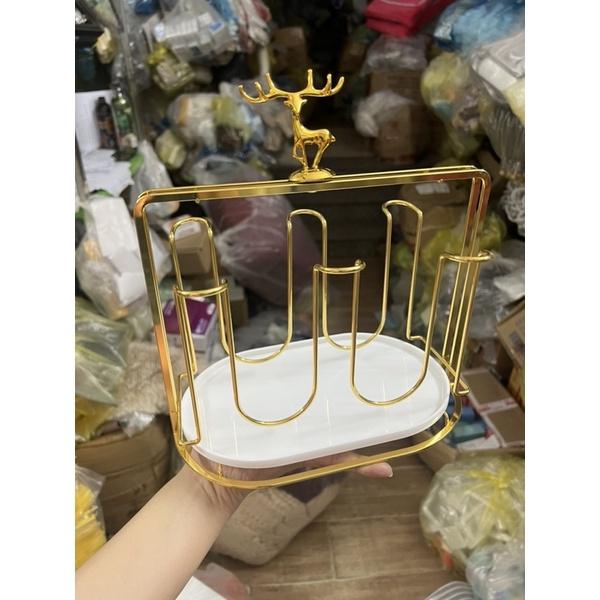 Khay Úp Cốc NẮP HÌNH HƯƠU Trang Trí Decor Mạ Vàng Cực Sang