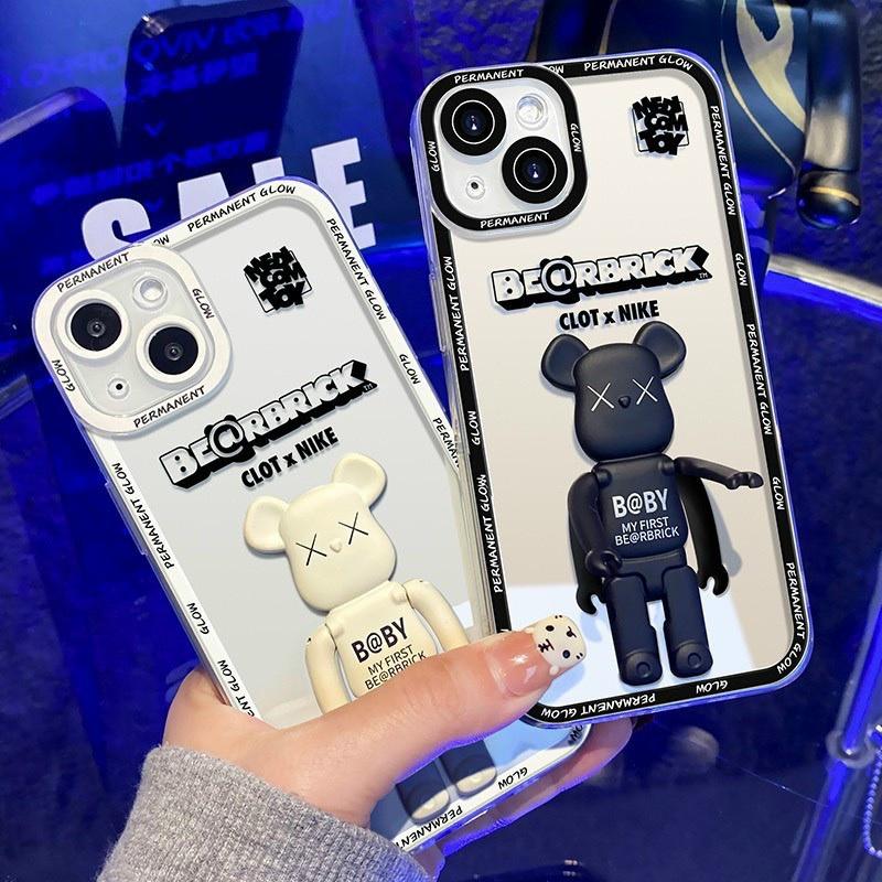 Ốp lưng trong viền vuông hình Bearbrich/ShinCute bảo vệ camera cho iPh XsMax/11/11promax/12pro/12promax/13/13Promax