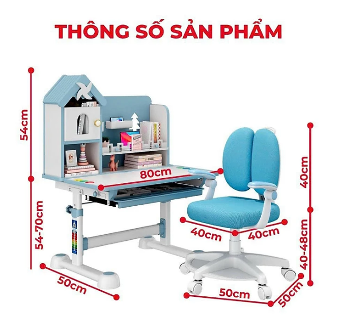 Bộ bàn ghế học sinh thông minh chống cận điều chỉnh cao thấp tay quay Tundo CTIRSS68 ngang 80cm
