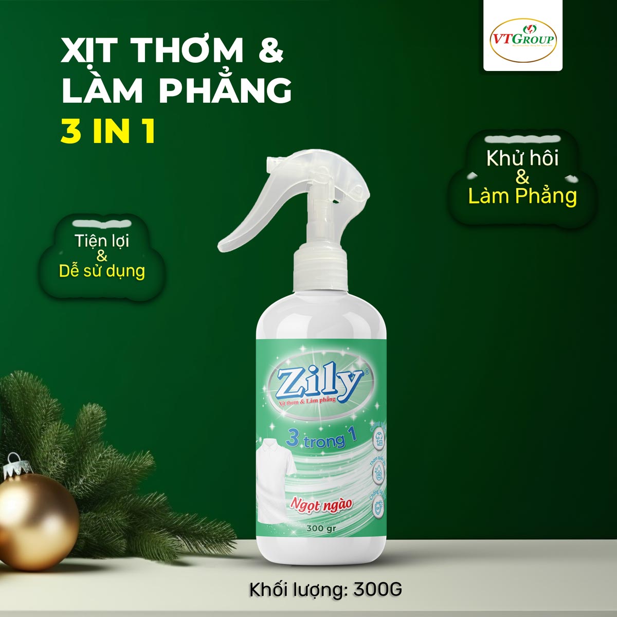 Xịt Thơm &amp; Làm Phẳng Quần Áo Zily Chai 300 g