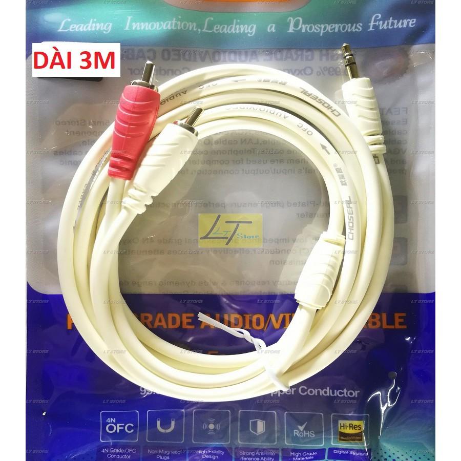 Cáp loa 1 đầu 3.5 ra 2 bông sen RCA dài 1.8M, 3M, 5M, 10M choseal lõi đồng loại tốt (Dây loa 1 ra 2)