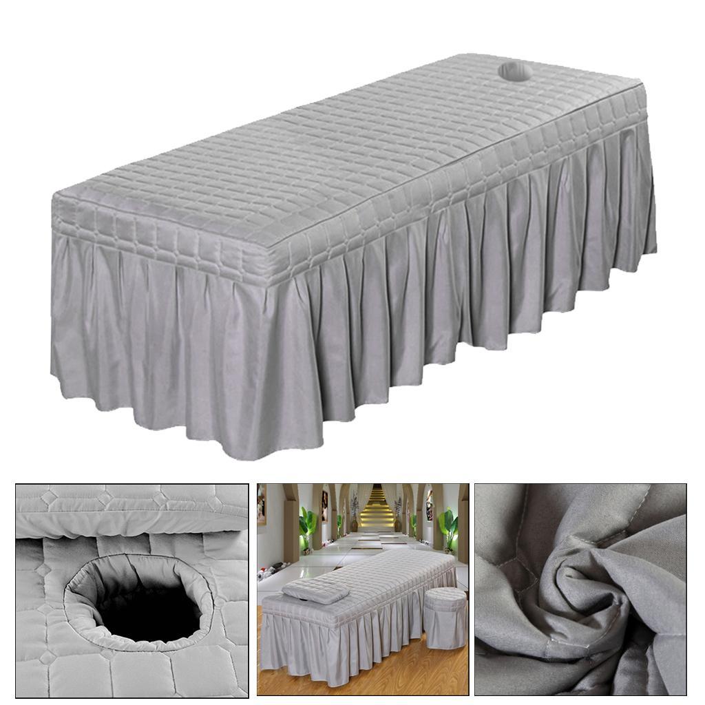 2X Massage Bed Skirt 73x28" Beauty Table Valance Sheet Cover with Hole Gray