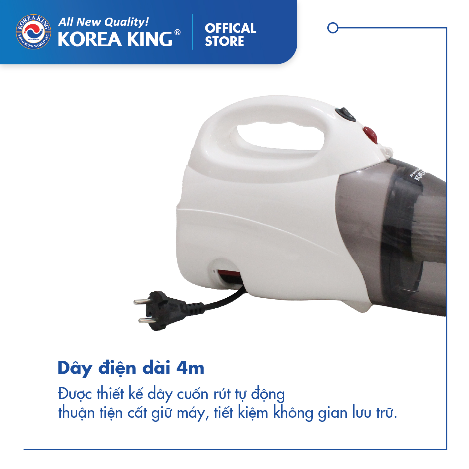 Máy hút bụi cầm tay Korea King PDG-666 (220v/50Hz,1000W, màu nâu trắng, 2 chức năng hút thổi) - Hàng chính hãng