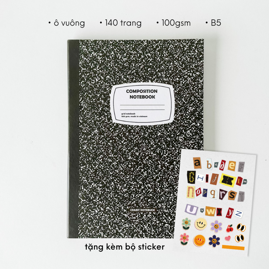 Vở bìa cứng 140 trang tập học sinh ghi chép studygram 100gsm Composition Hoạ tiết quả trám