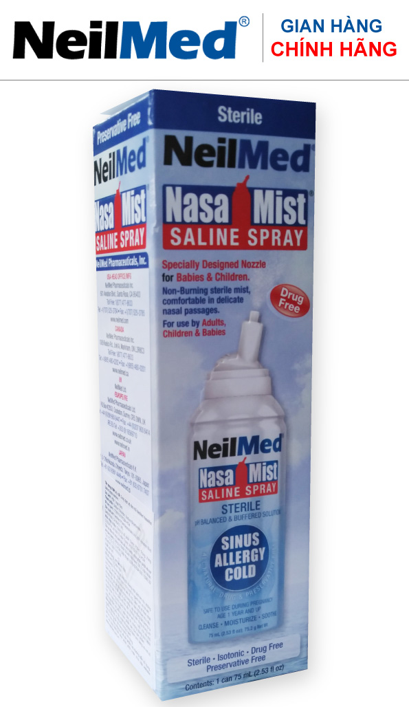 Combo Adult 24h Care: Bình Xịt Rửa Vệ Sinh Mũi Xoang Người Lớn NeilMed Sinus Rinse &amp; Spray -SX Mỹ, Đánh Bật Sổ Mũi, Nghẹt Mũi và Viêm mũi (Bình 10 gói muối rửa; 2 chai xịt phun sương 75ml)