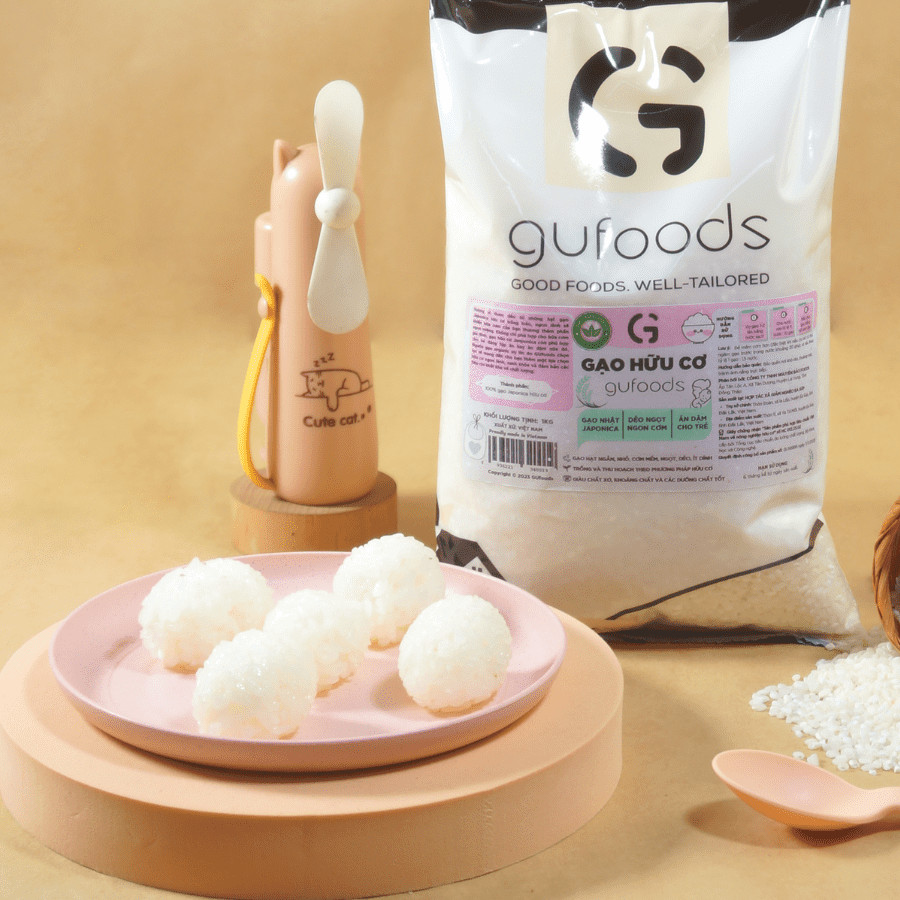 Gạo Hữu Cơ Japonica GUfoods (Túi 1kg) - Ăn Dặm Cho Bé, Làm Sushi / Cơm Cuộn, Dẻo Ngọt Ngon Cơm, Nguyên Liệu Organic