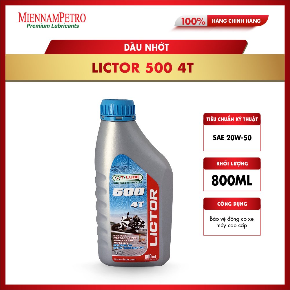 Dầu Nhớt Tlube Lictor 500 4T SAE 20W-50 800ml Miennampetro Bảo Vệ Động Cơ Xe Máy Cao Cấp