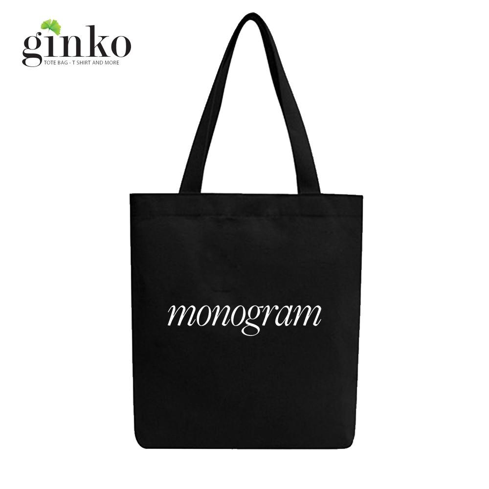 Túi Tote Vải Canvas Ginko kiểu basic có dây kéo khóa miệng túi( có túi con bên trong) đựng vừa laptop 14 inch và nhiều đồ dùng khác Phong Cách ulzzang Hàn Quốc In Hình Monogram B09