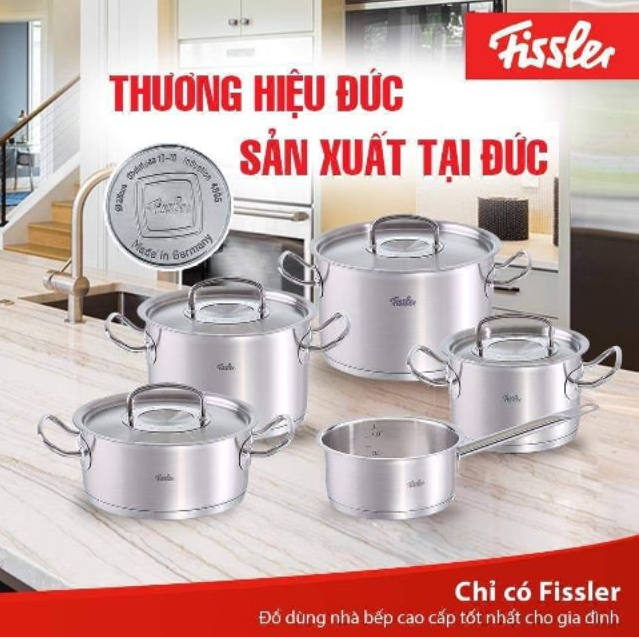 Bộ Nồi Bếp Từ Fissler Original Profi Collection 5 Món, Chất Liệu Thép Không Gỉ, Dùng Cho Mọi Loại Bếp, Made in Germany - Vung thép