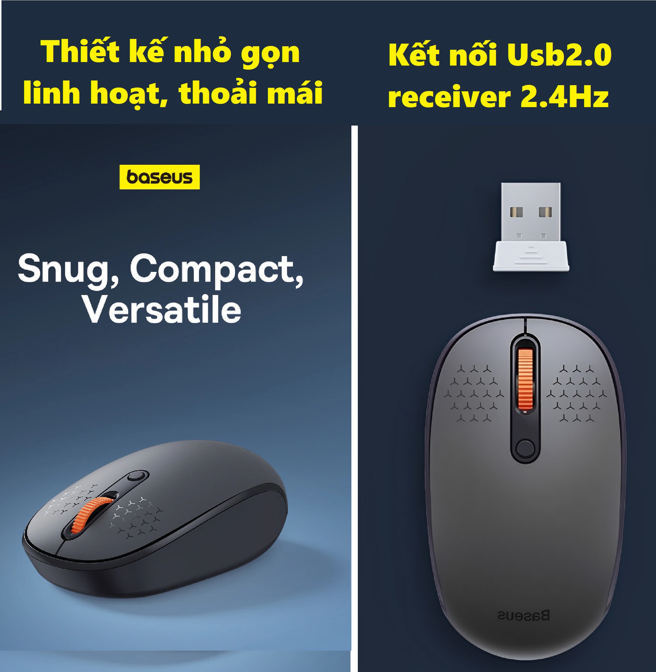 Chuột kết nối không dây chống ồn nhỏ gọn Baseus F01A Wireless Mouse _ Hàng chính hãng