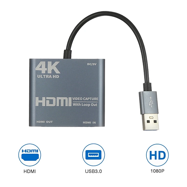 Thiết Bị Chuyển Đổi HDMI sang USB 3.0 Chuyên Dùng Cho Ghi Hình, Livestream từ Máy Ảnh/PS4/X-Box/DVD Chất Lượng Hình Ảnh Lên Tới 4K Ultra HD