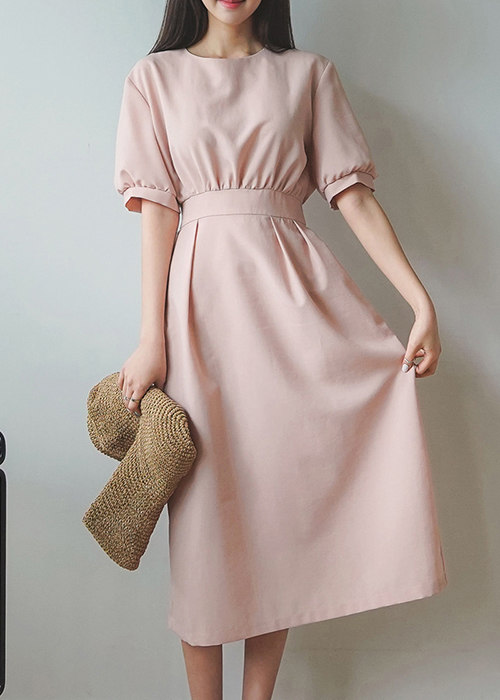 Đầm Cổ Tròn Tay Bồng Thắt Nơ Freesize