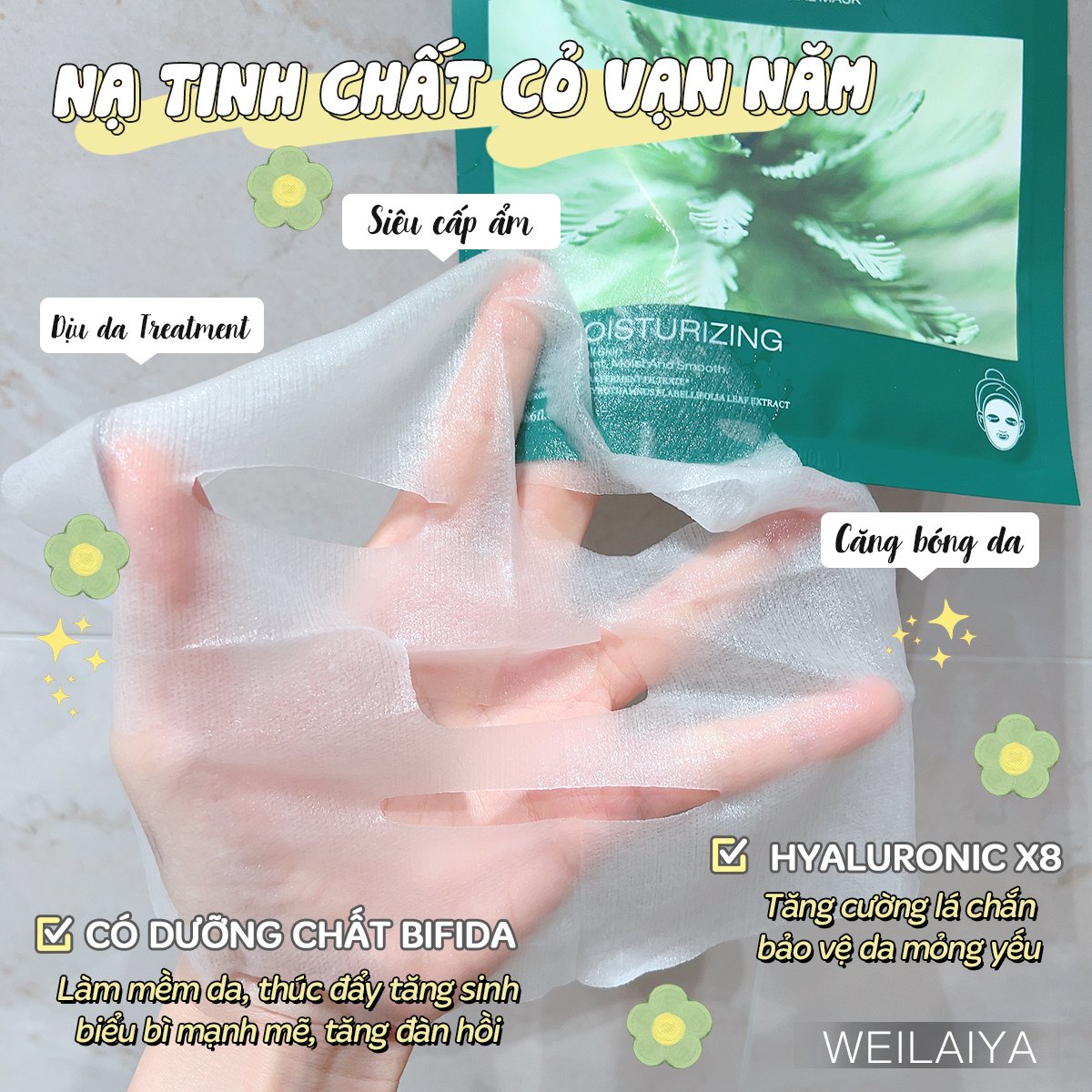 Mặt Nạ Cấp Ẩm Dưỡng Da Căng Bóng Da Chiết Xuất Từ Tinh Chất Cỏ Vạn Năm Weilaiya - Hộp 10 Miếng