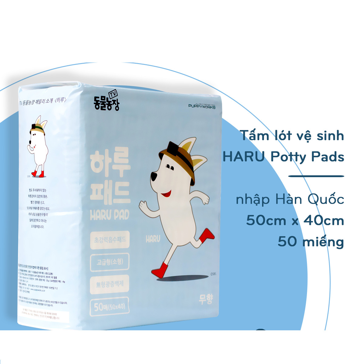 Tã lót vệ sinh Haru Potty Pads 50cm x 40cm - 50 miếng nhập Hàn Quốc