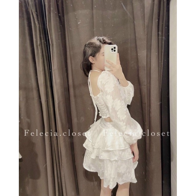 ĐẦM DỰ TIỆC TAY DÀI RÚT DÂY CỔ YẾM KHOÉT EO - HẬU NGUYỄN STORE
