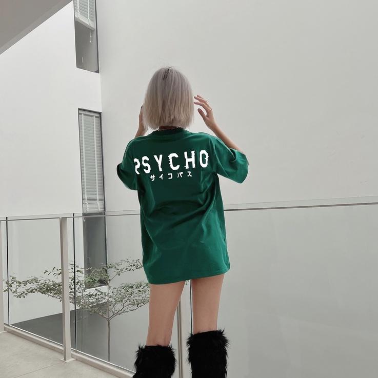 Áo thun tay lỡ PSYCHO GREEN phông Unisex nam nữ Cotton oversize form rộng LUNACY