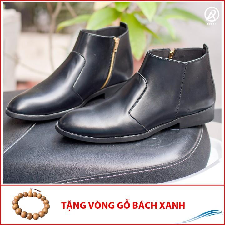 Giày Chelsea Boot Nam Cổ Khóa Da Nhám Màu Đen Cực Chất - CB521-nhamkhoa(GB)- Kèm Vòng Gỗ Bách Xanh