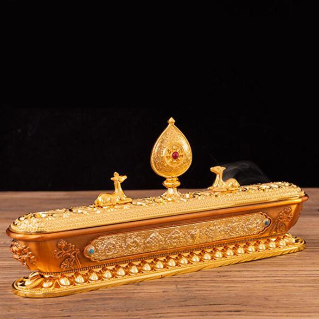 Japanese Style Incense Burner Holder - Rectangle, Gold