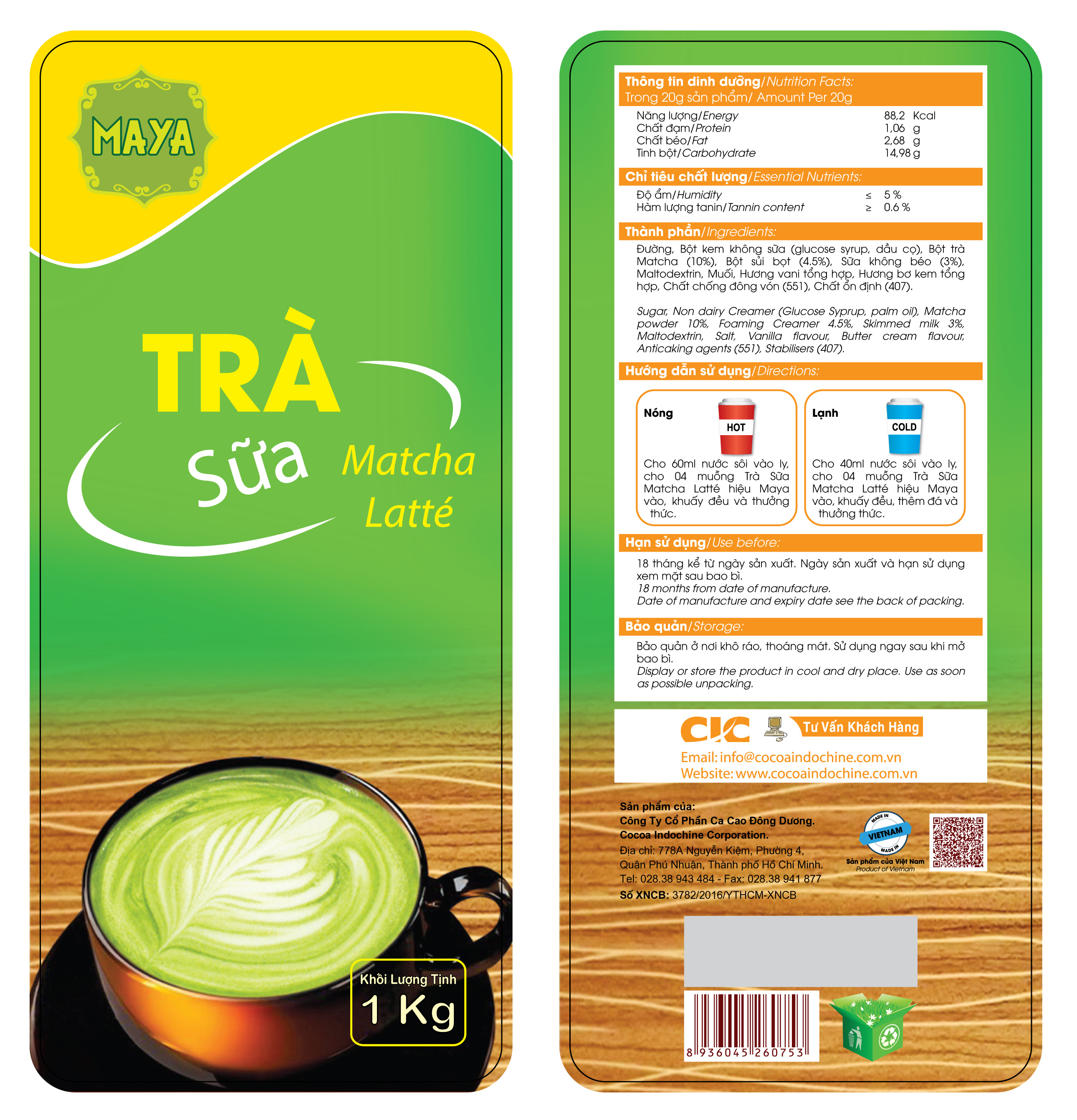Trà sữa hòa tan Maya Matcha Latte - Túi 1 kg
