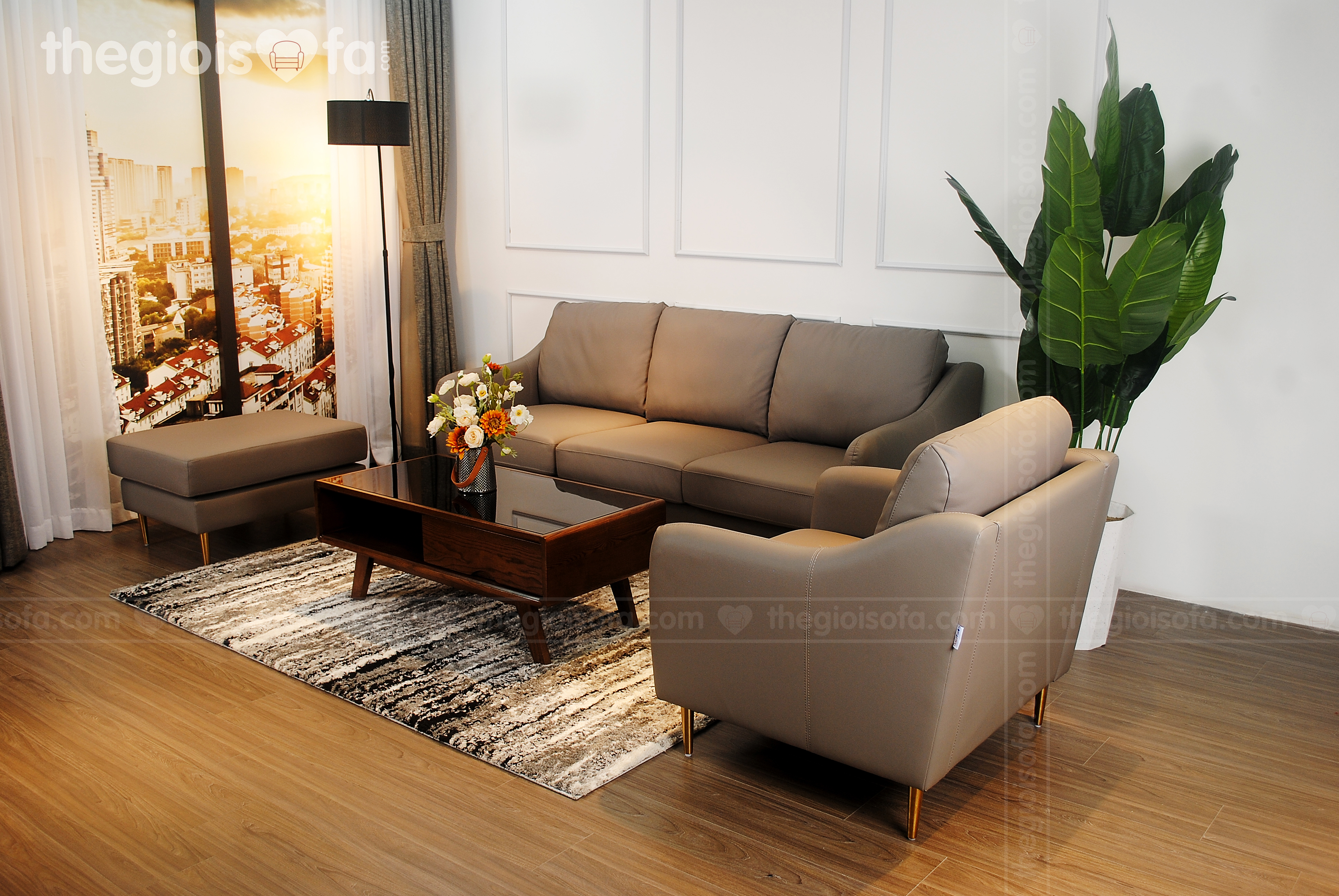 Sofa Romero (SB119) 3s – Sofa da thật tiếp xúc (màu xám)