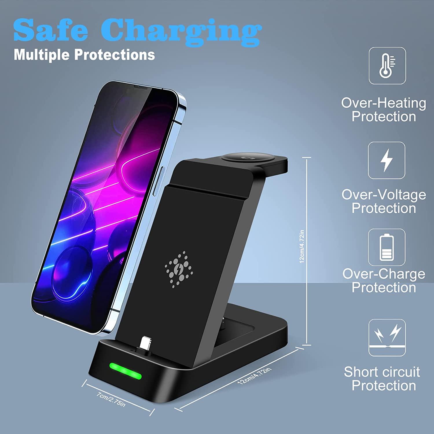 Bộ sạc không dây 3 trong 1 cho iPhone 14 13 12 Pro Max 15W Qi Fast Sạc trạm cho Apple Watch Series 8 7 Chuyên gia Bộ sạc