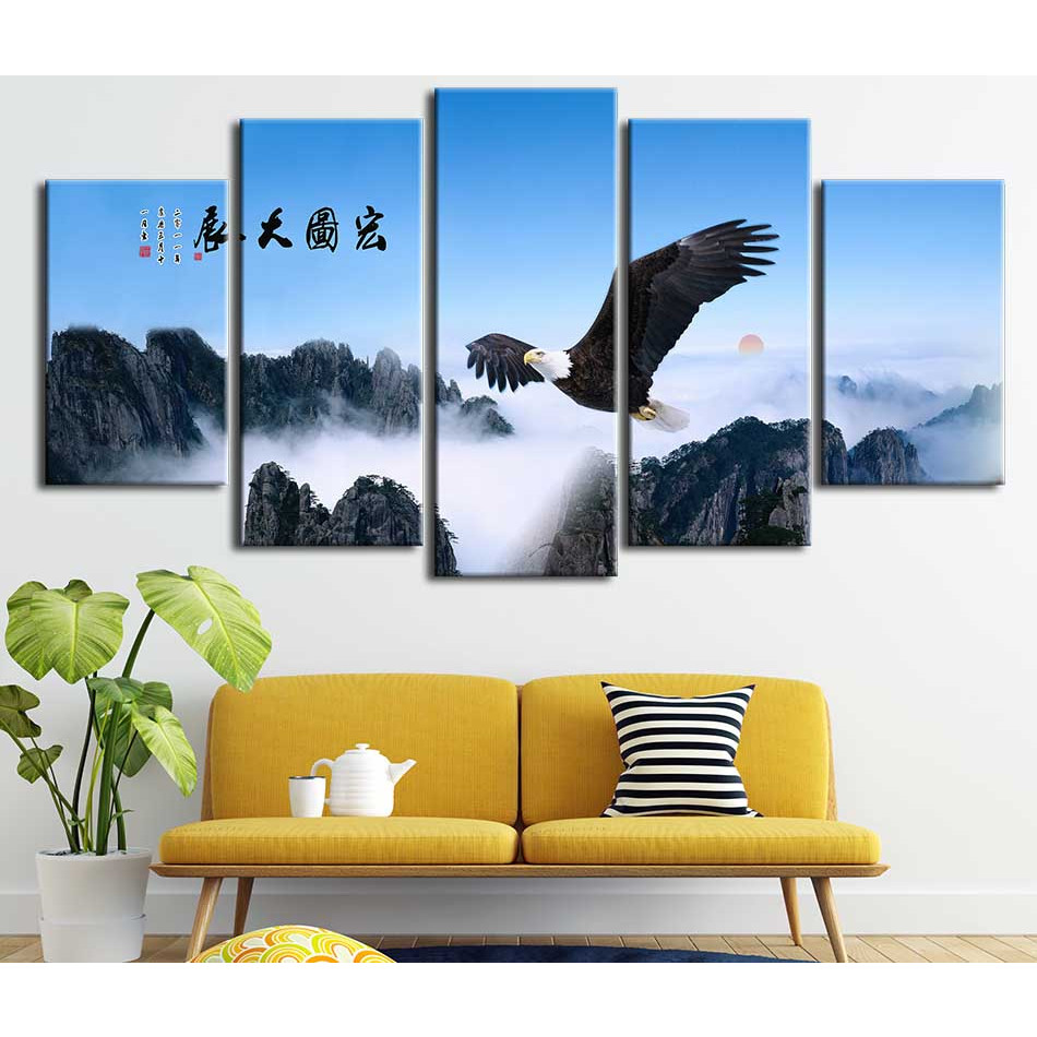 Bộ 5 tranh canvas treo tường phong thủy Đại Bàng tung cánh - B5T039