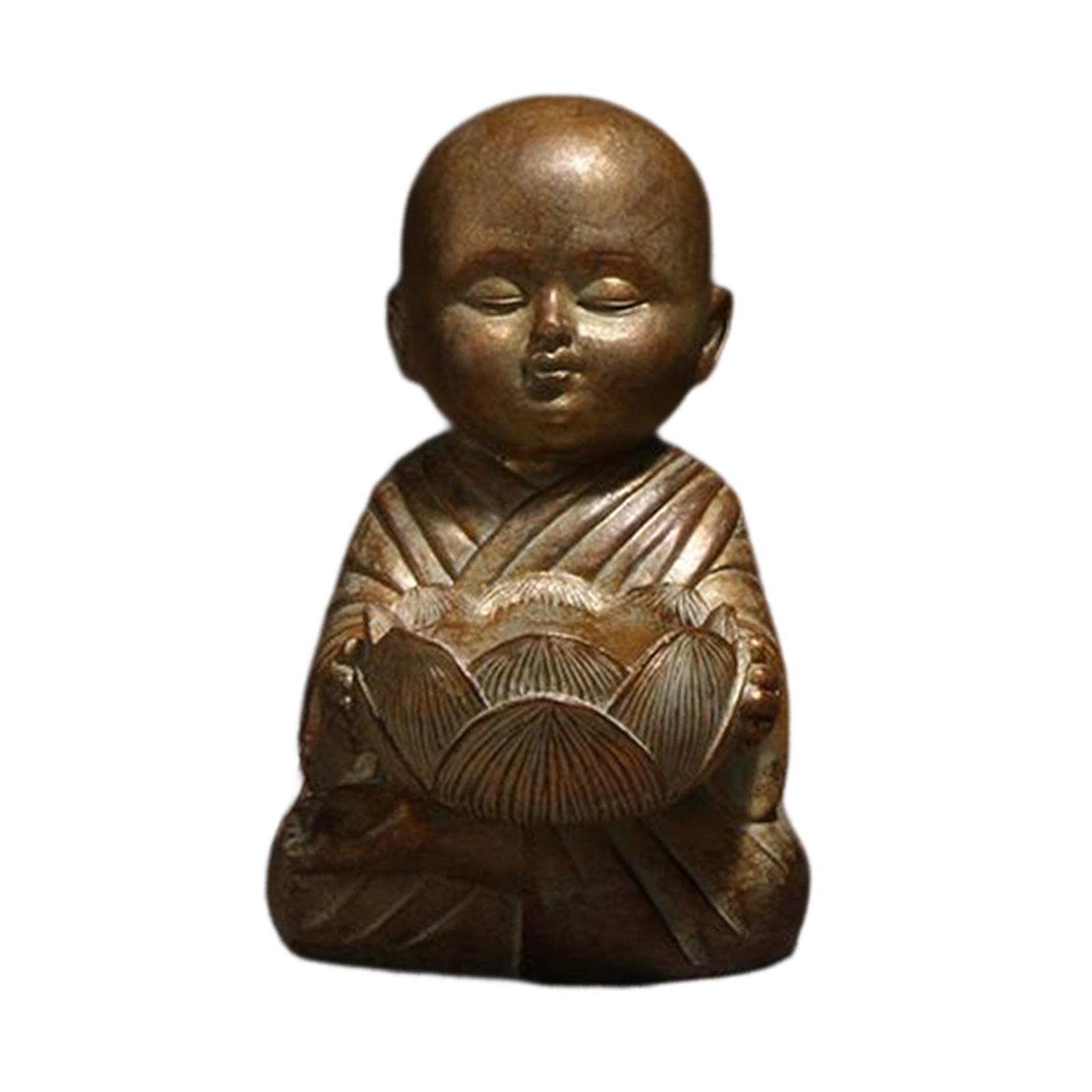 Buddha Statue Monk Doll, Candleholders Buddhist Showpiece Collectibles Monk Figurine Ornaments for Tabletop Centerpiece Meditation Decor