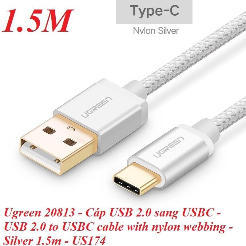 Ugreen UG20813US174TK 1.5M màu Trắng Dây USB 2.0 sang Type-C đầu nhôm dây bọc vinyl - HÀNG CHÍNH HÃNG