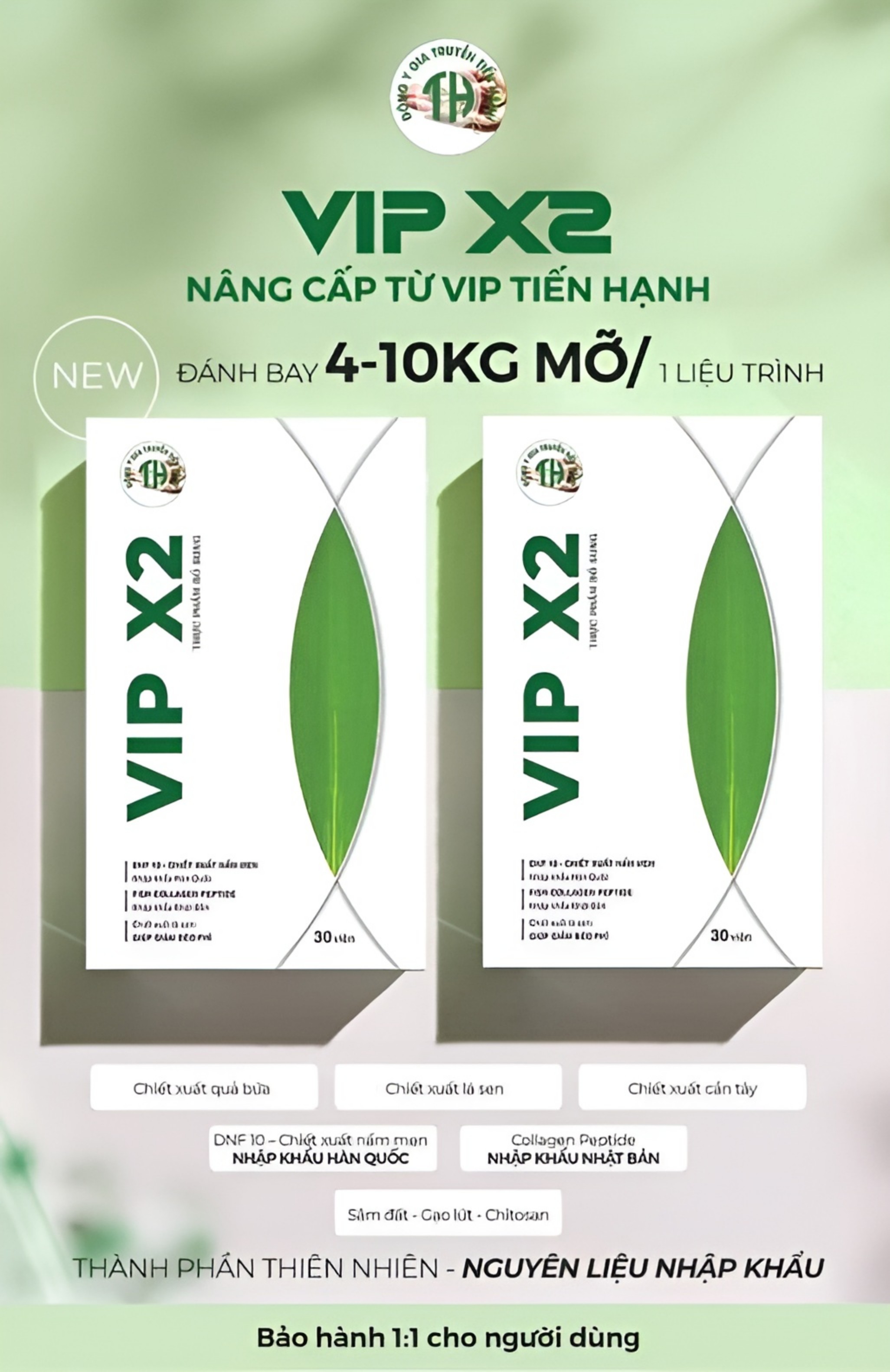 Giảm Cân Tiến Hạnh Vip X2 Mẫu Mới - Tặng Detox Khoá Cân Táo Xanh