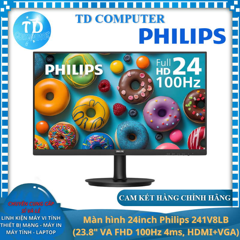 Màn hình máy tính 24inch Philips 241V8LB (23.8&quot; VA Full HD 100Hz 4ms, HDMI+VGA) - Hàng chính hãng DigiWorld phân phối