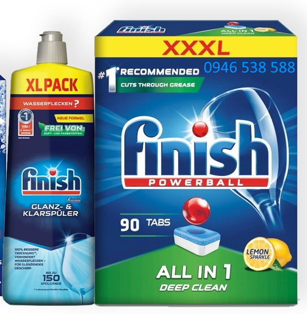 Combo 90 Viên rửa bát Finish All in 1 + Nước làm bóng Finish 750ml HANOIMART