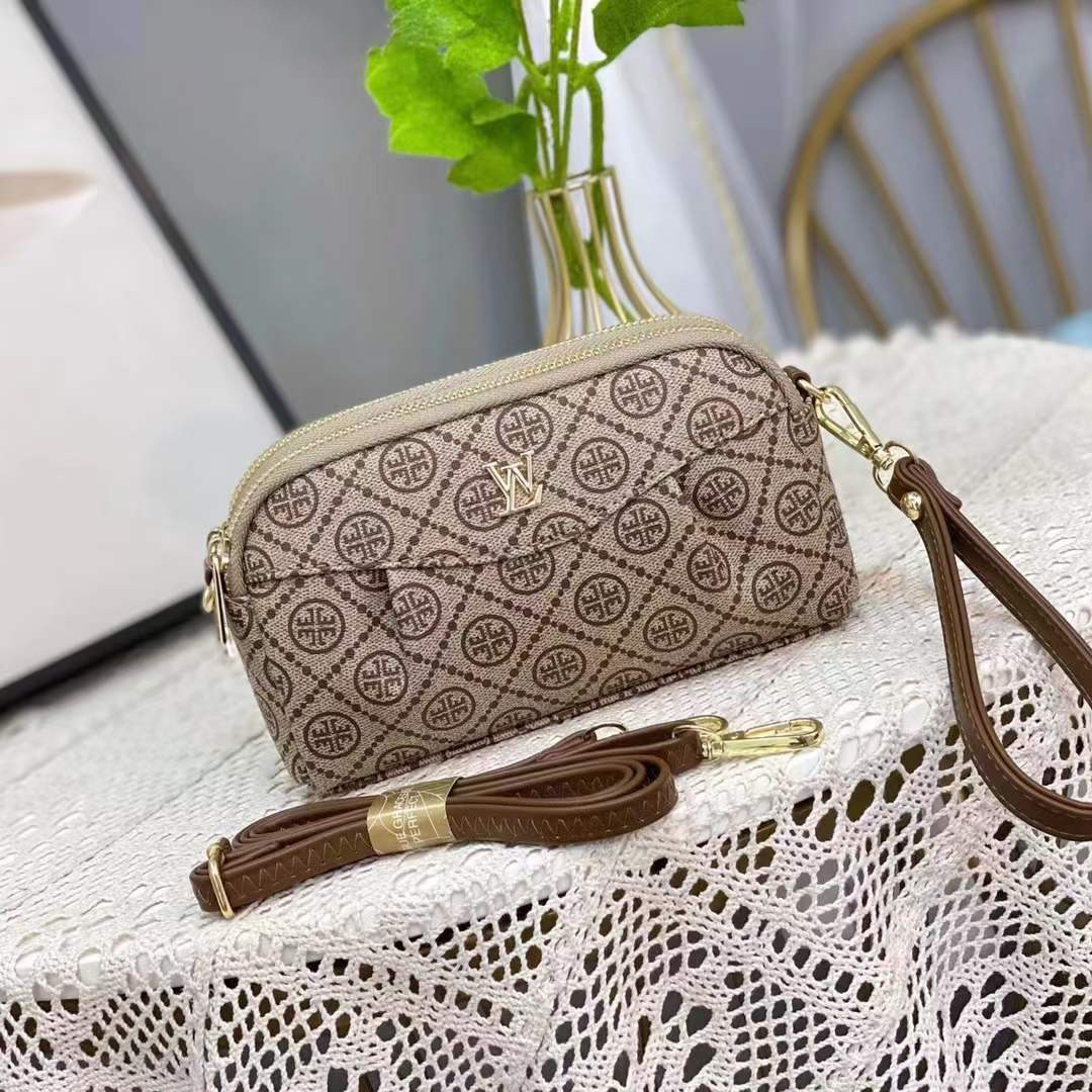 Ví dài nữ kèm dây đeo chéo vai thời trang dự tiệc họa tiết monogram vintage da PU cao cấp Y3051
