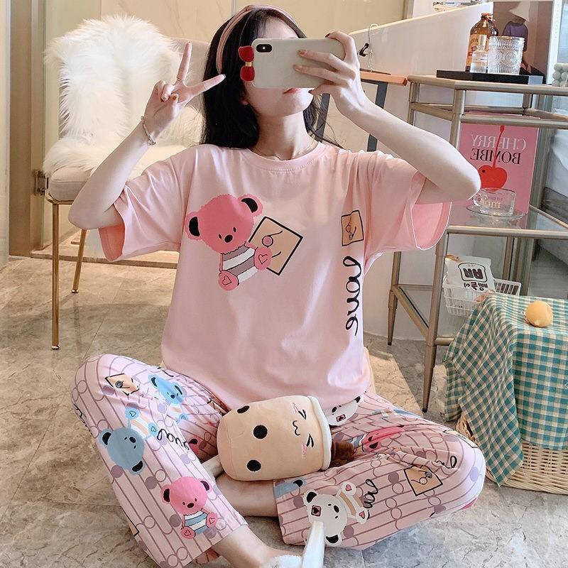 Bộ nữ mặc nhà quần dài áo cộc tay cute đáng yêu - BL70