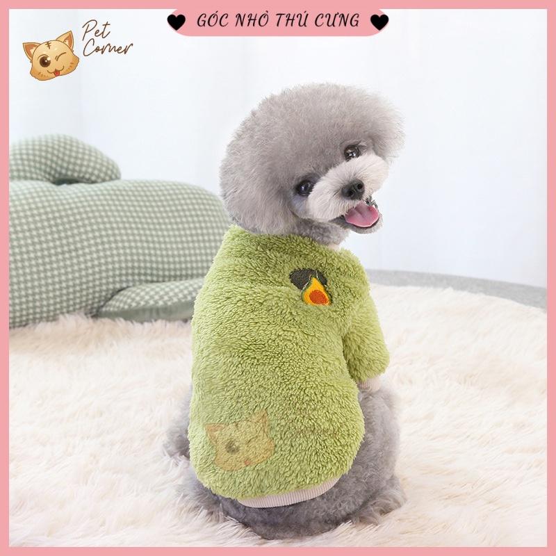 Áo nỉ lông thêu họa tiết trái cây cho thú cưng, áo cho chó mèo mùa đông