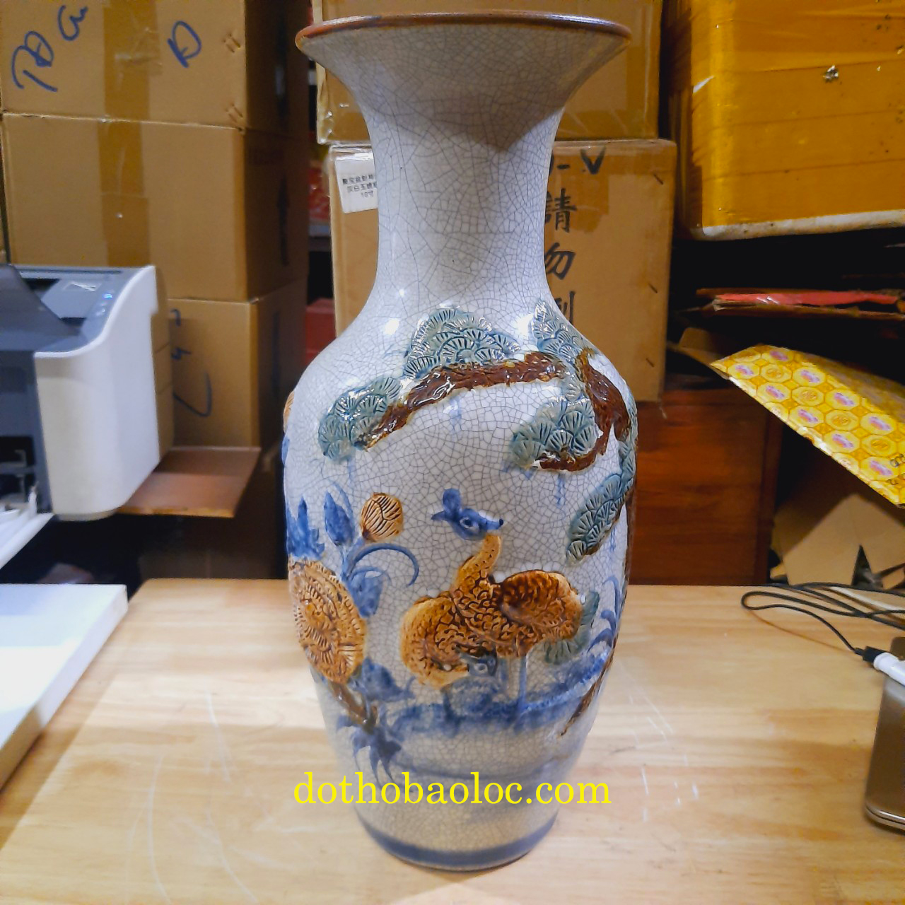 Lục bình men rạn giả cổ gốm Bát Tràng cao 46cm