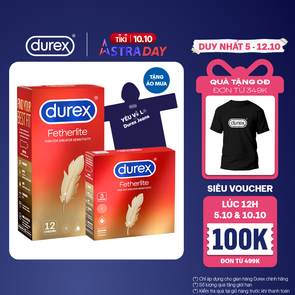 Combo Bao cao su Durex Fetherlite tặng áo mưa độc quyền Durex