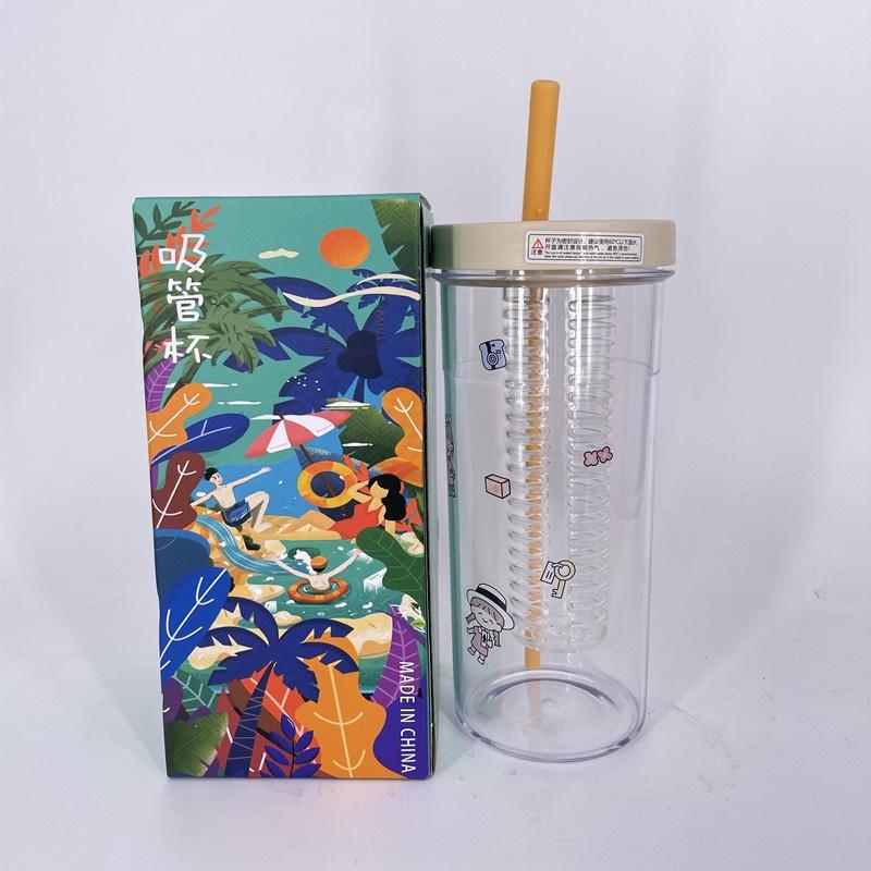 PVN43998 Bình Nước Nhựa Có Ống Hút Lọc Trà Tiện Lợi Cho Học Sinh