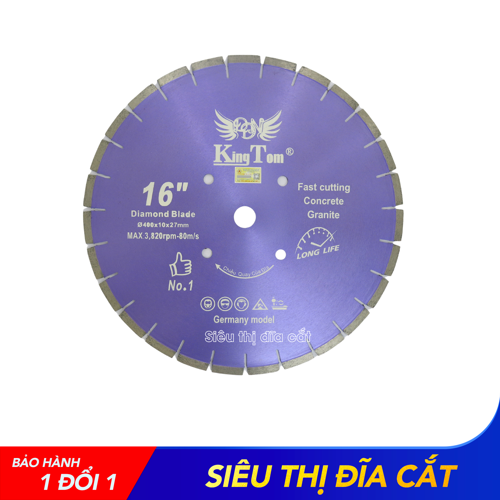 LƯỠI CẮT BÊ TÔNG ĐÁ GRANITE KINGTOM TÍM 400MM KHÔ LỖ 27 - Lưỡi Bén - Siêu Tốt - Sức Công Phá Mạnh