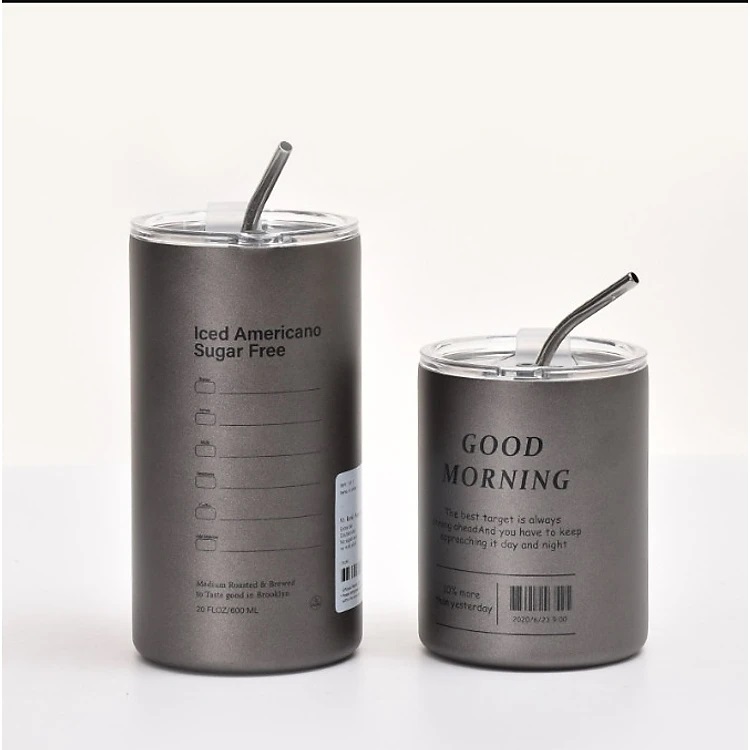 LY GIỮ NHIỆT GOOD MORNING 360ML INOX 2 LỚP KÈM ỐNG HÚT MẪU MỚI 2023