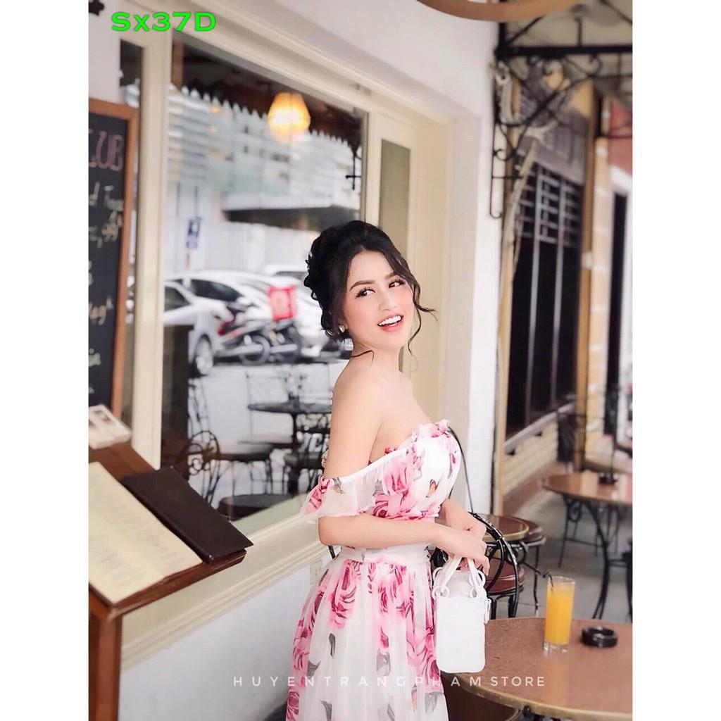 Đầm xòe voan hoa trễ vai cực xinh cho các nàng