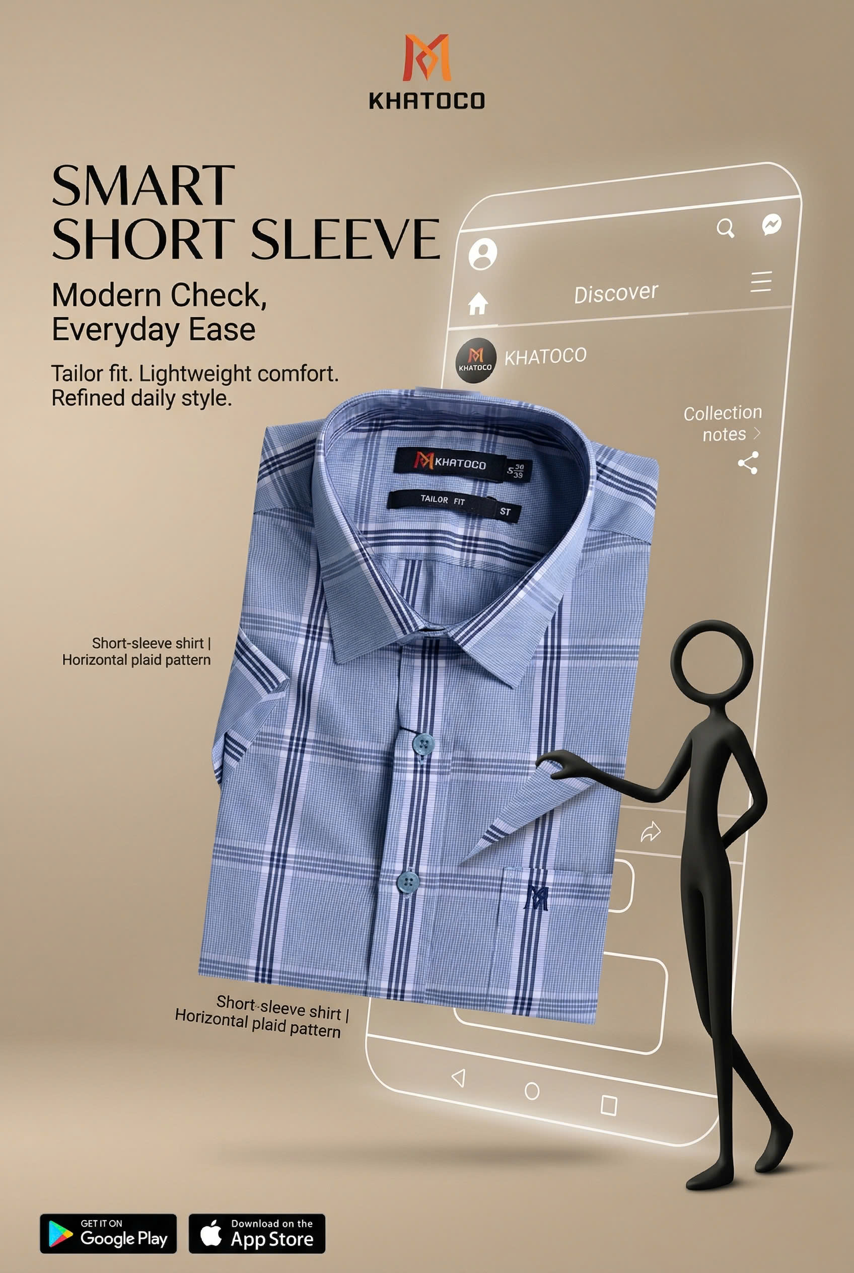 Áo sơ mi tay ngắn Khatoco Sale 20% 350k(Giá tem 438k)(S)