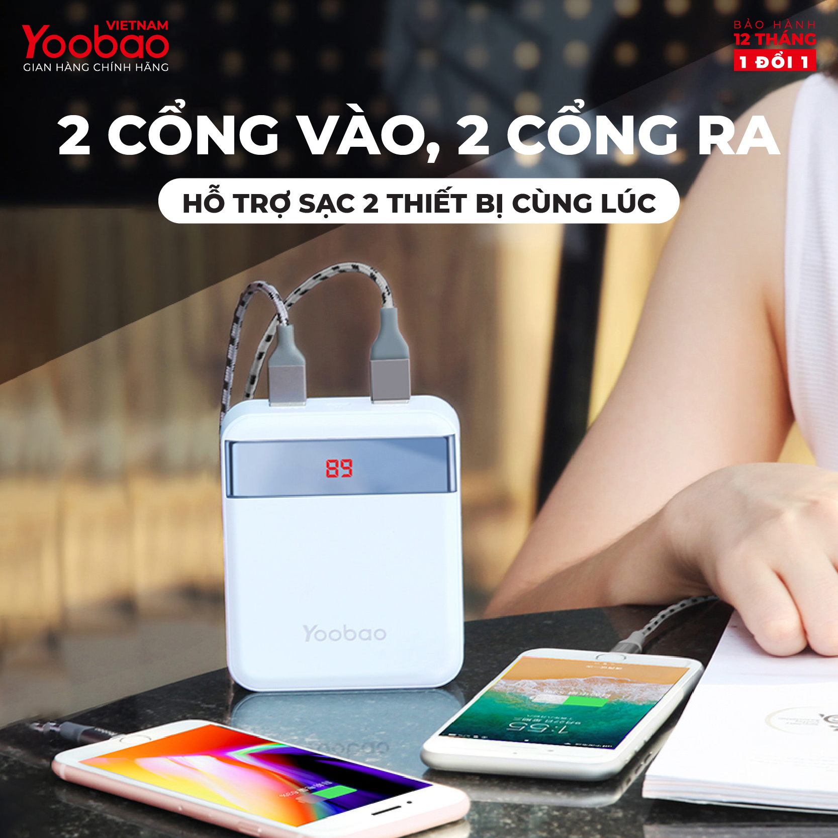 Pin sạc dự phòng 10000mAh YOOBAO M4Pro 2 cổng USB có đèn pin LED - hàng chính hãng