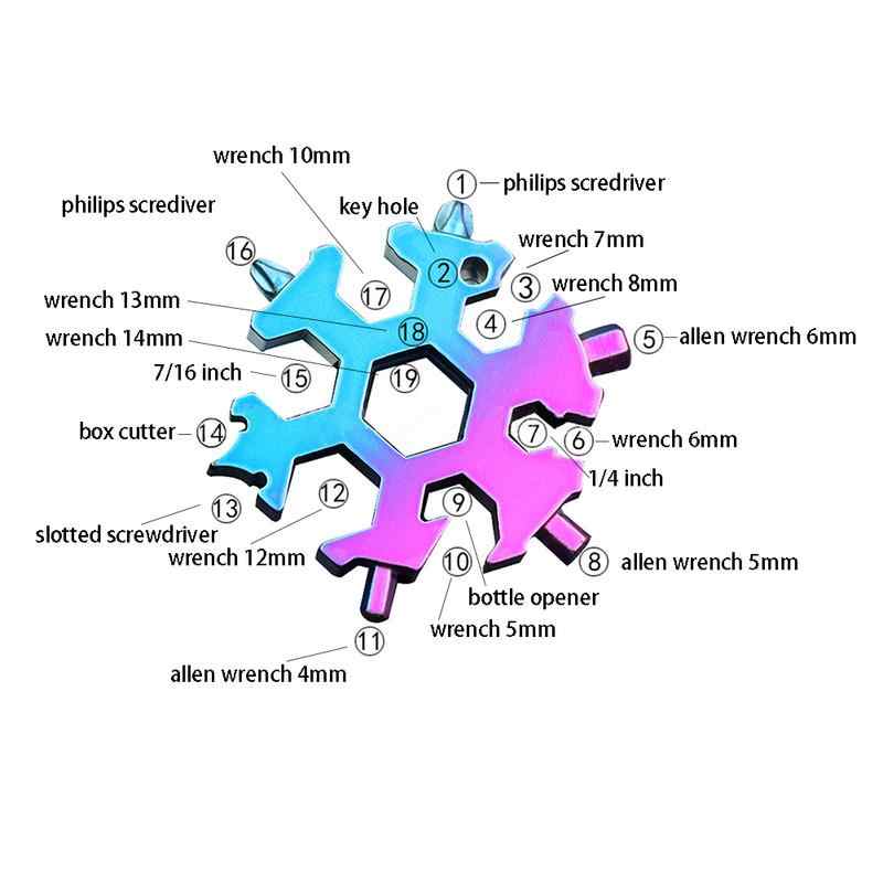 Bộ tua vít đa năng 8 đầu 19 trong 1 hình bông tuyết tích hợp cờ lê, đầu lục lăng, tuốc nơ vít, dụng cụ mở nắp chai, mở hộp