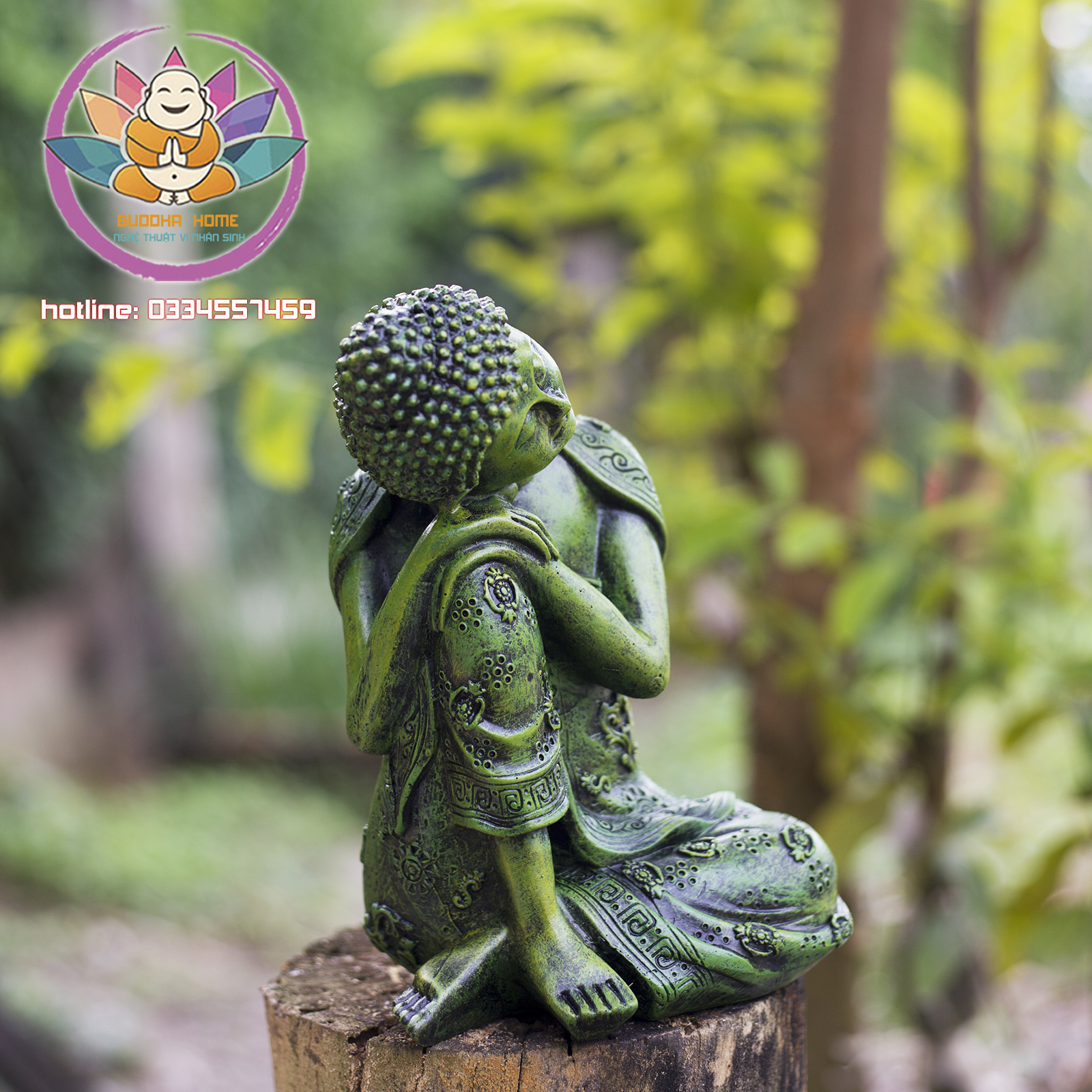Tượng Phật An Nhiên Tự Tại Cao 23cm Màu Xanh Rêu Trang trí nhà cửa phong thủy