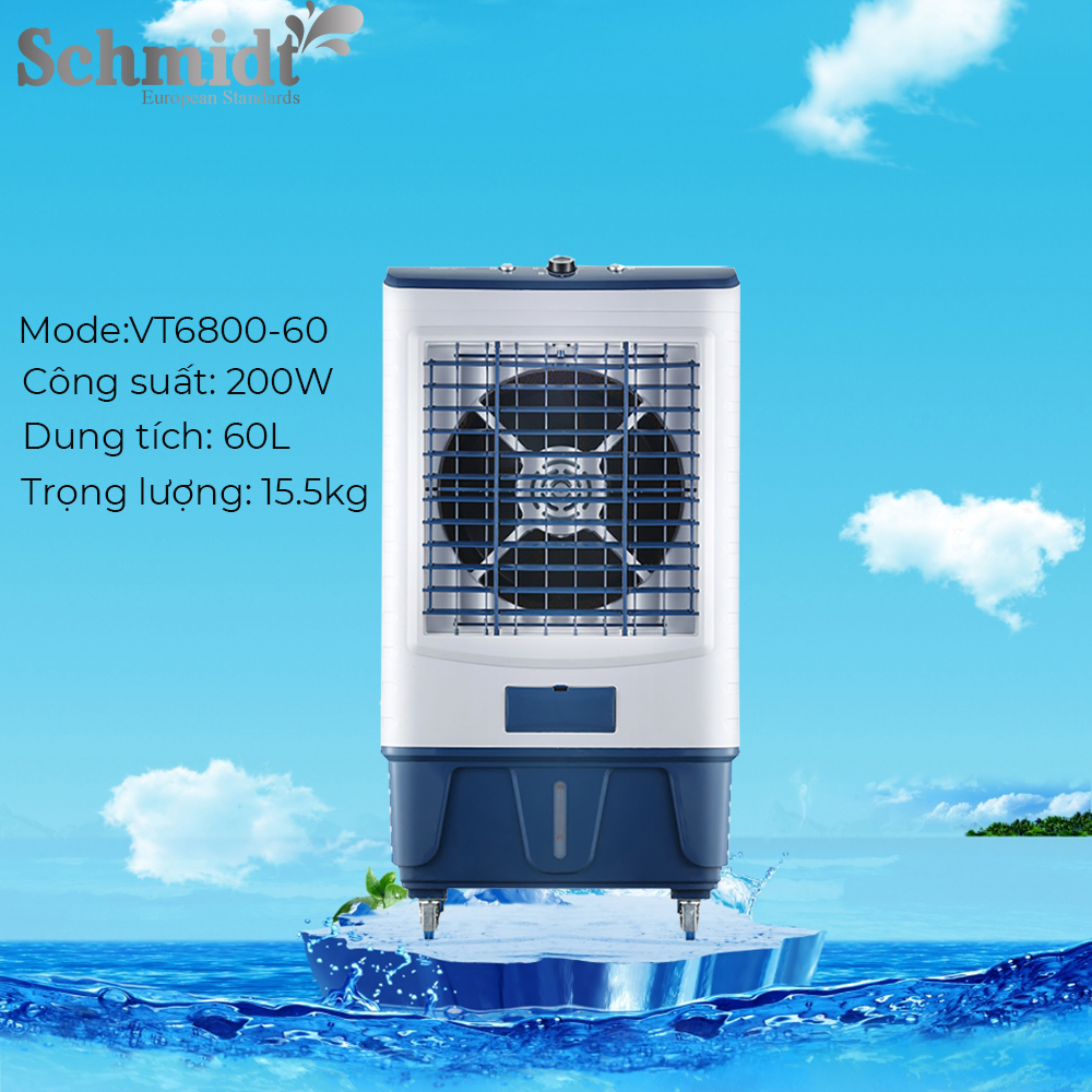 Quạt ĐIều Hòa Hơi Nước Schmidt VT6800-60 Công Suất 200W Dung Tích 60L Máy Làm Mát Hơi Nước Thiết Kế Kiểu Dáng Hiện Đại, Dễ Dàng Khi Di Chuyển – Hàng Chính Hãng