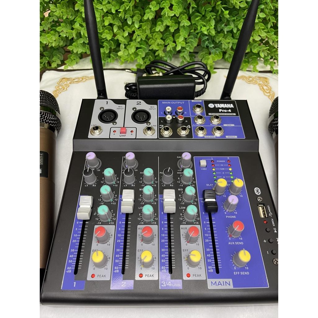 Bàn Trộn Mixer Yamaha Pro-4. Kèm 2 Tay Mic Không Dây, Có Thể Livestream, Kết Nối Loa Kéo, Loa Vi Tính. Bảo Hành 12 Tháng