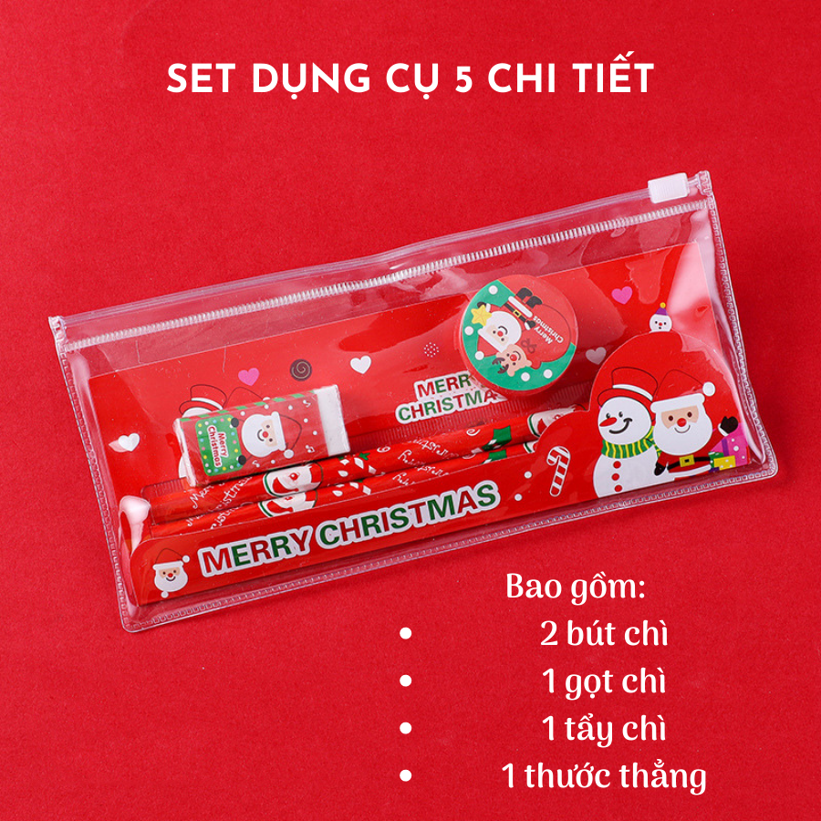 Set Dụng Cụ Học Tập Quà Tặng Giáng Sinh Cho Bé Gồm 5 Món Và 9 Món Họa Tiết Cute Dễ Thương