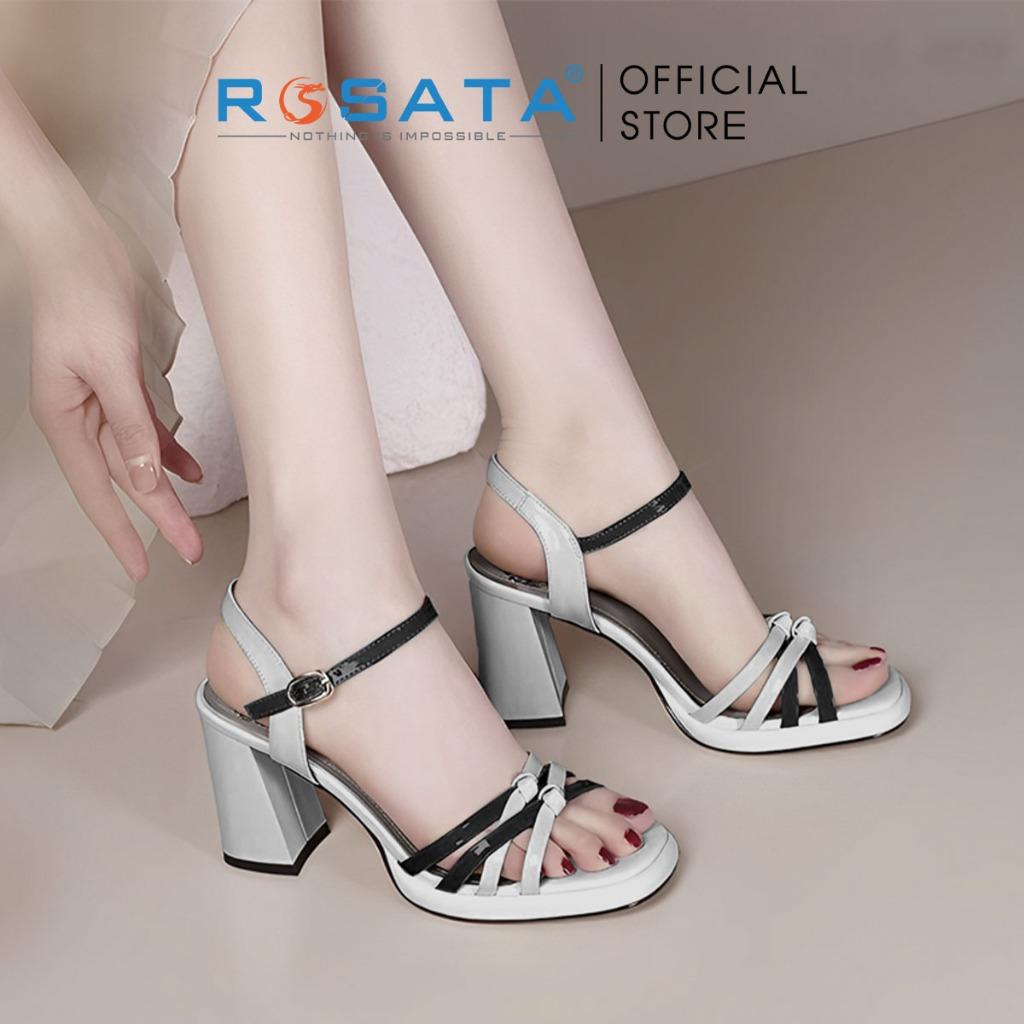 Giày cao gót ROSATA RO565 đế cao 8cm đi làm thoải mái êm chân hở mũi tròn quai hậu khóa cài